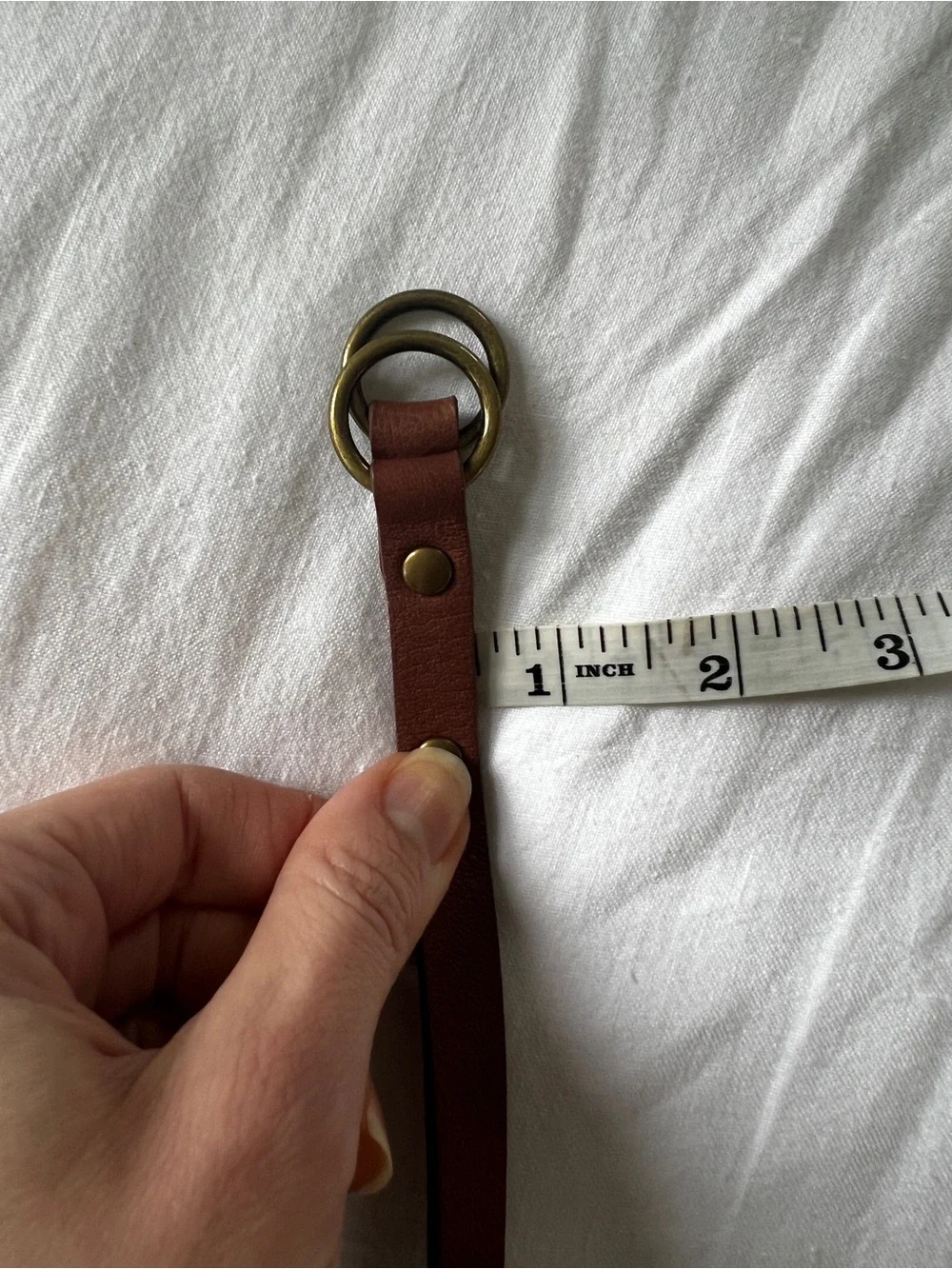 Tibi Chestnut Brown Leather Double-Ring Skinny Belt with Brass Hardware One Size - Picture 8 of 10